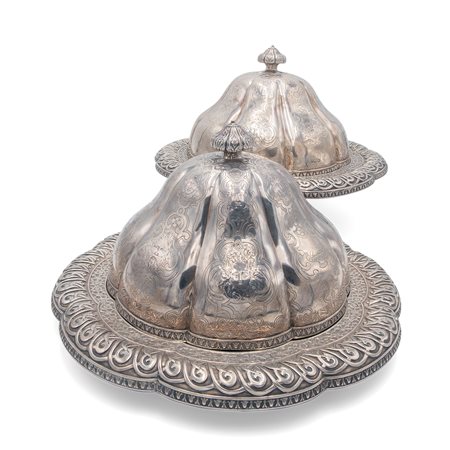 Coppia di di Dish and Cover in argento, Londra 1840