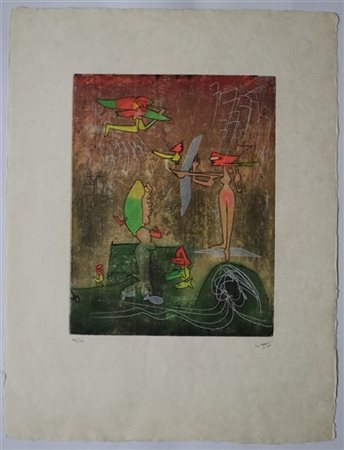 Roberto Matta "Senza titolo" 
acquaforte e acquatinta a colori su carta giappone