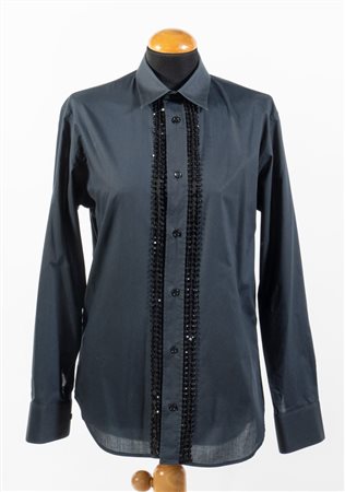 DIOR Camicia in cotone nero arricchita con paillettes. Riporta taglia 38....