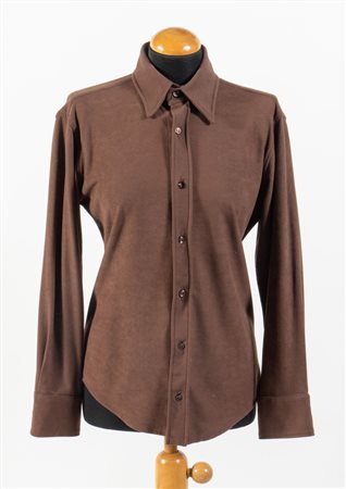 YVES SAINT LAURENT Rive Gauche Camicia in tessuto marrone effetto...