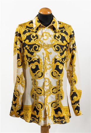 VERSACE Camicia in seta "Chaos Couture" con motivo barocco arabescato sui...