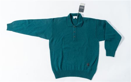 TRUSSARDI Knitwear Maglione maschile in lana verde con colletto a polo....