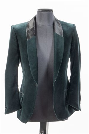 YVES SAINT LAURENT Rive Gauche Giacca in velluto verde con colletto in seta...