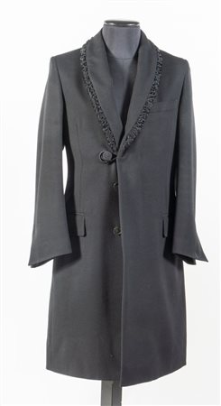 YVES SAINT LAURENT Rive Gauche Cappotto lungo in lana nero con rifiniture in...