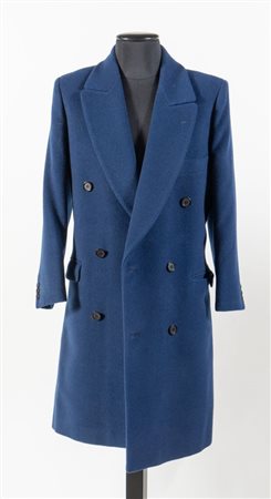 AGNONA Cappotto lungo doppiopetto in lana e cashmere blu. Taglia non...