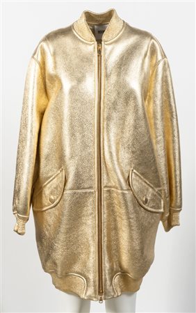 MOSCHINO Cheap and Chic Bomber lungo in montone color oro con tasche....