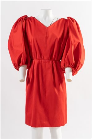 YVES SAINT LAURENT Rive Gauche Abito rosso con arricciatura sulle spalle e...