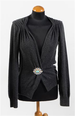 DOLCE & GABBANA Cardigan in cashmere sui toni del grigio arricchito con...