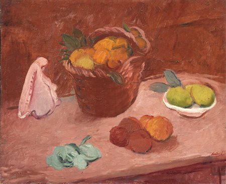 Enrico Paulucci, Natura morta con cesto di frutta e conchiglia, 1931