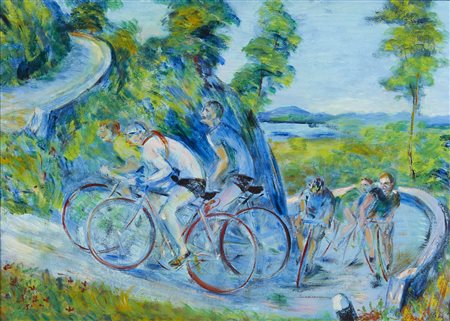 ALIGI  SASSU
Ciclisti in corsa , 1955