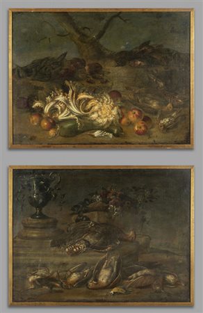 Scuola emiliana sec.XVIII "Nature morte con vasi 