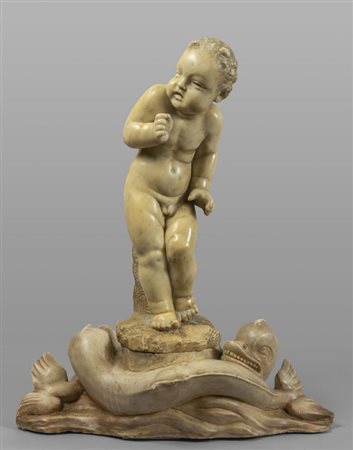 Putto infreddolito, scultura in marmo statuario 