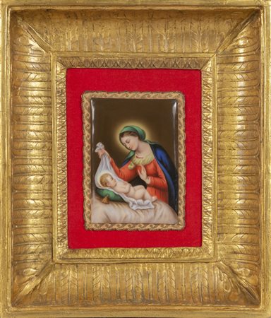 "Madonna con Bambino" placca in porcellana 