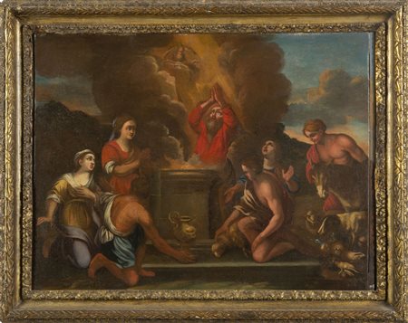 "Scena sacra" olio sec.XVIII, cornice coeva in 