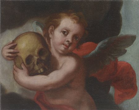 Scuola italiana del XVII secolo Memento mori Olio su tela cm. 33x41,5