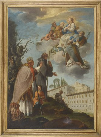 Pier Leone Ghezzi (Roma 1674 - 1755) Maria assunta con San Nicola di Bari e...