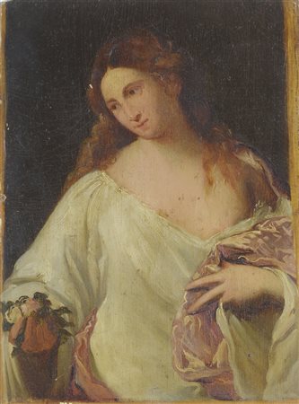 Scuola italiana del XIX secolo [da Tiziano] Flora Olio su cartone cm. 20,5x15