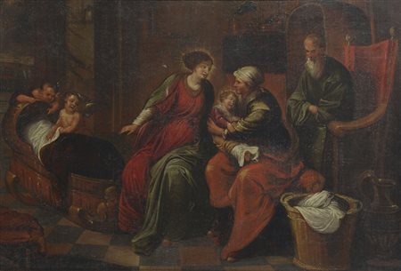 Scuola fiamminga del XVII secolo Madonna col Bambino San Giuseppe e Sant'Anna...