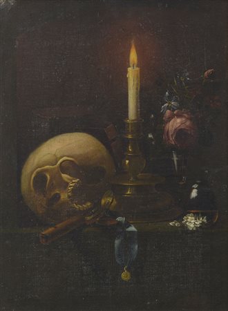 Scuola europea Vanitas Olio su tela,in cornice cm. 61x46