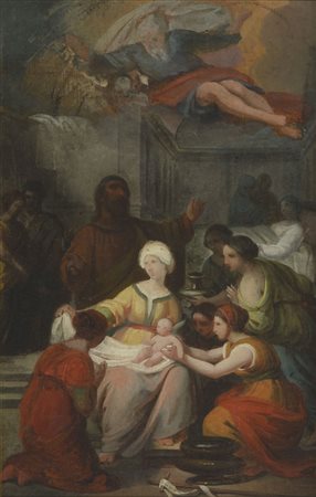 Scuola italiana del XIX secolo Natività Olio su tela, in cornice cm. 41x27