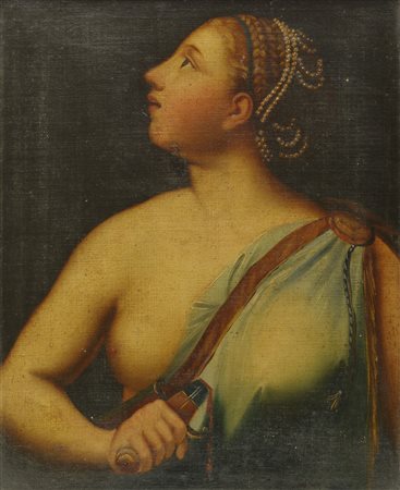 Scuola italiana del XIX secolo [da Parmigianino] Lucrezia Olio su tela, in...