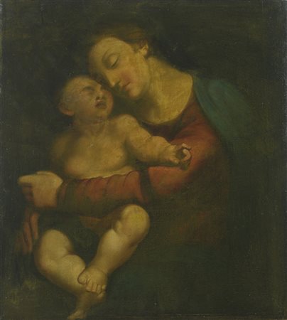 Scuola italiana Madonna col bambino Olio su tavola cm. 69,5x63