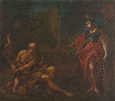 Scuola emiliana del XVII secolo Scena mitologica Olio su tela cm. 51x57,5