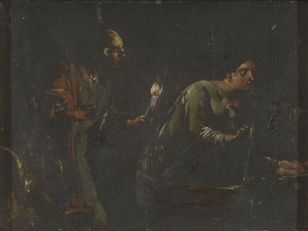 Scuola italiana del XVII secolo Natività Olio su ardesia cm. 12,5x16,5