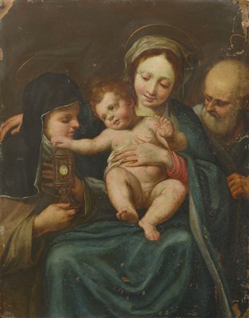 Scuola toscana del XVII secolo Madonna col bambino San Giuseppe e Santa...