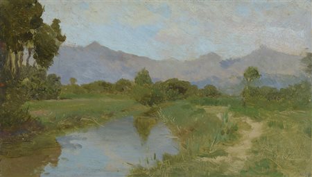 Federico Andreotti (Firenze 1847 - 1930) Paesaggio Olio su tavola cm. 13x23...