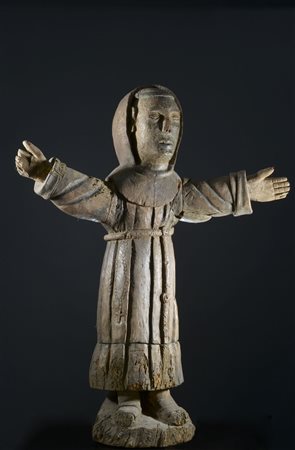 Arte popolare della lucchesia XIV secolo San Francesco Legno intagliato h....