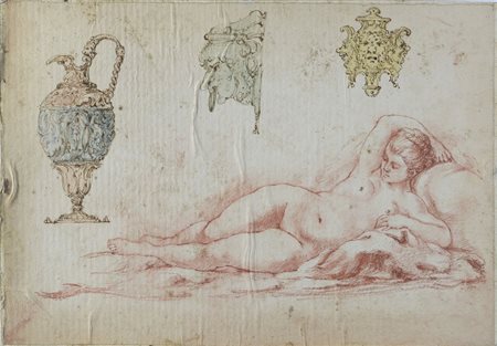 Scuola francese del XVIII secolo Studio di nudo e brocca Inchiostro,...