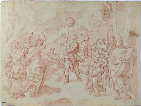 Scuola napoletana del XVII secolo Trionfo di David Inchiostro rosso su carta...