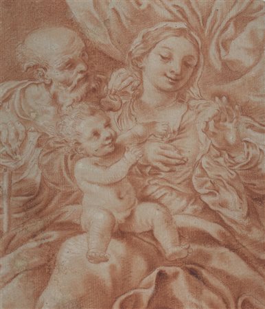 Scuola italiana del XVII secolo Madonna col bambino e San Giuseppe Matita di...