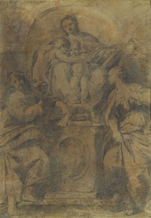 Scuola bolognese del XVII secolo Madonna col bambino San Giovannino e Santi...