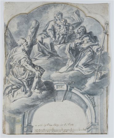 Scuola italiana del XVIII secolo Madonna col bambino in gloria con santi...