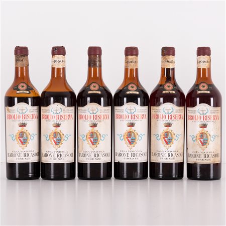  
Lotto di 6 bottiglie Chianti Brolio Riserva Casa Vinicola Barone Ricasoli 1960
 