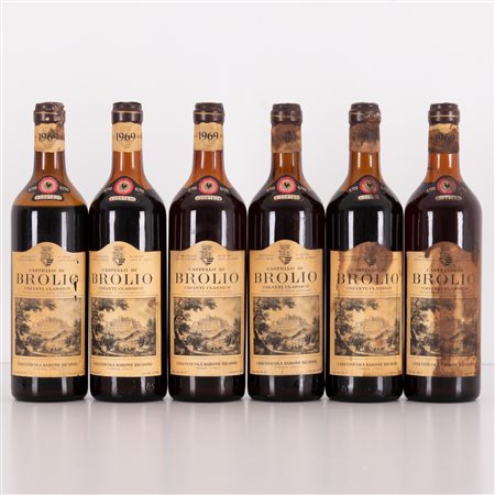  
Lotto di 6 bottiglie Chianti Brolio Casa Vinicola Barone Ricasoli 1969
 