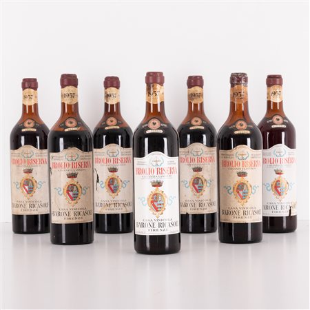  
Lotto di 7 bottiglie Chianti Brolio riserva Casa Vinicola Barone Ricasoli 1957
 