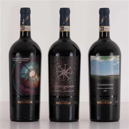  
Lotto di 3 bottiglie Magnum in confezioni di legno originali Brunello di Montalcino "Castel Giocondo" Frescobaldi 2008
 