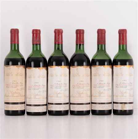  
Lotto di 6 bottiglie Baronne Philippe De Rothschild Chateau Mouton Baron Philippe 1966
 