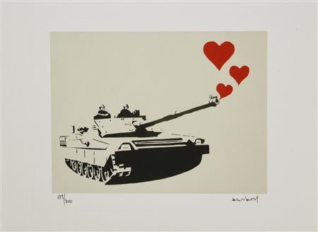 Da Banksy SENZA TITOLO eliografia su cartA, cm 28,5X38; es. 179/300 firma in...