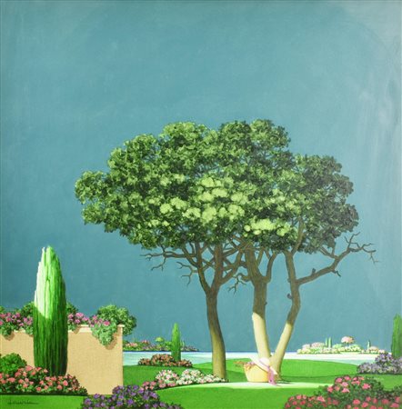 Giuseppe Lauria GIARDINO FIORITO olio su tela, cm 50x50 firma