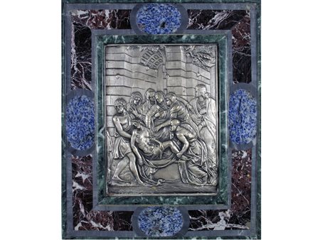 Placca raffigurante deposizione XIX-XX secolo Metallo argentato con cornice...