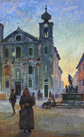 Angelo Dall'Oca Bianca "Veduta con la chiesa di Sant'Ignazio, Gorizia" 
olio su