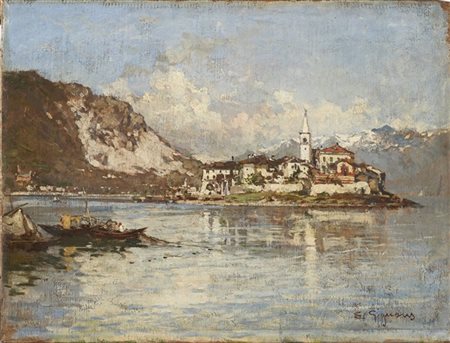 Eugenio Gignous "L'isola dei Pescatori" 
olio su tela (cm 35x47)
Firmato in bass