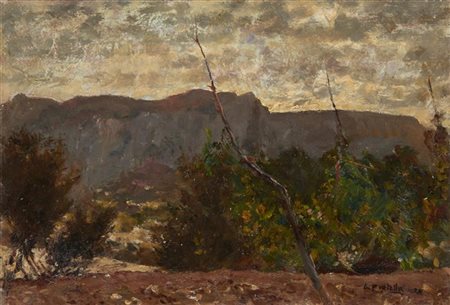 Attilio Pratella "Tramonto a Capri. Matermania" 1930
olio su compensato (cm 20x2
