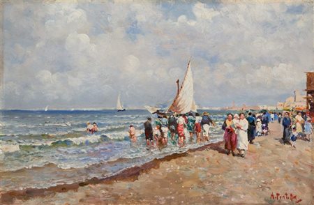 Attilio Pratella "Spiaggia a Portici" 
olio su compensato (cm 23x34,5)
Firmato i