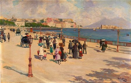 Attilio Pratella "Via Caracciolo - Napoli" 
olio su tavola (cm 22x34,5)
Firmato