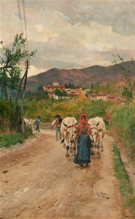 Raffaello Sorbi "Ritorno dai campi" 1910
olio su tela (cm 40x25,5)
Firmato e dat